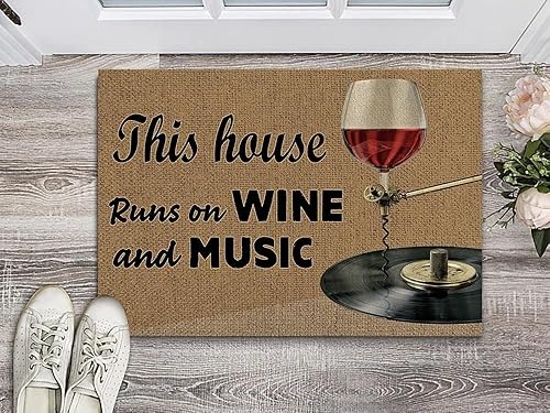 Tapete de baño antideslizante y atractivo, esta casa corre en vino y música, divertido tapete antideslizante lavable para cocina, puerta delantera,