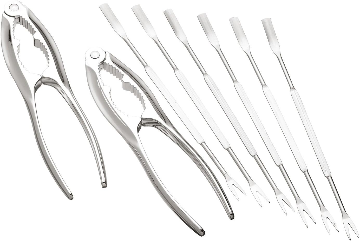 KitchenCraft Seafood Tools Set with Crab Claw Crackers and Lobster Forks, Stainless Steel, 8 Pieces