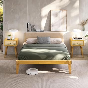 Bme Chalipa 14 Solid Wood Bed Frames - Wood Platform Bed Frame - Japanese Joinery Bed Frame - Wood Slat Support - Bed Without Box Spring - Easy Assembly - Minimalist & Modern Style, Natural - Full