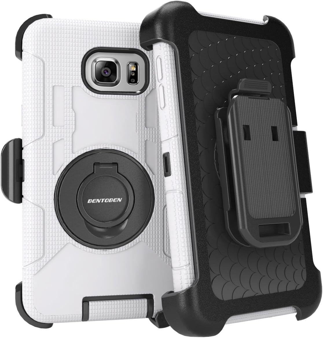 Galaxy Note 5 Case, Note 5 Case, BENTOBEN [Soft&Hard][Belt Clip][Holster] Hybrid Dual Layer Combo Protective Case with Rotating Kickstand Cover Case for Samsung Galaxy Note 5 All Carriers, White/Black