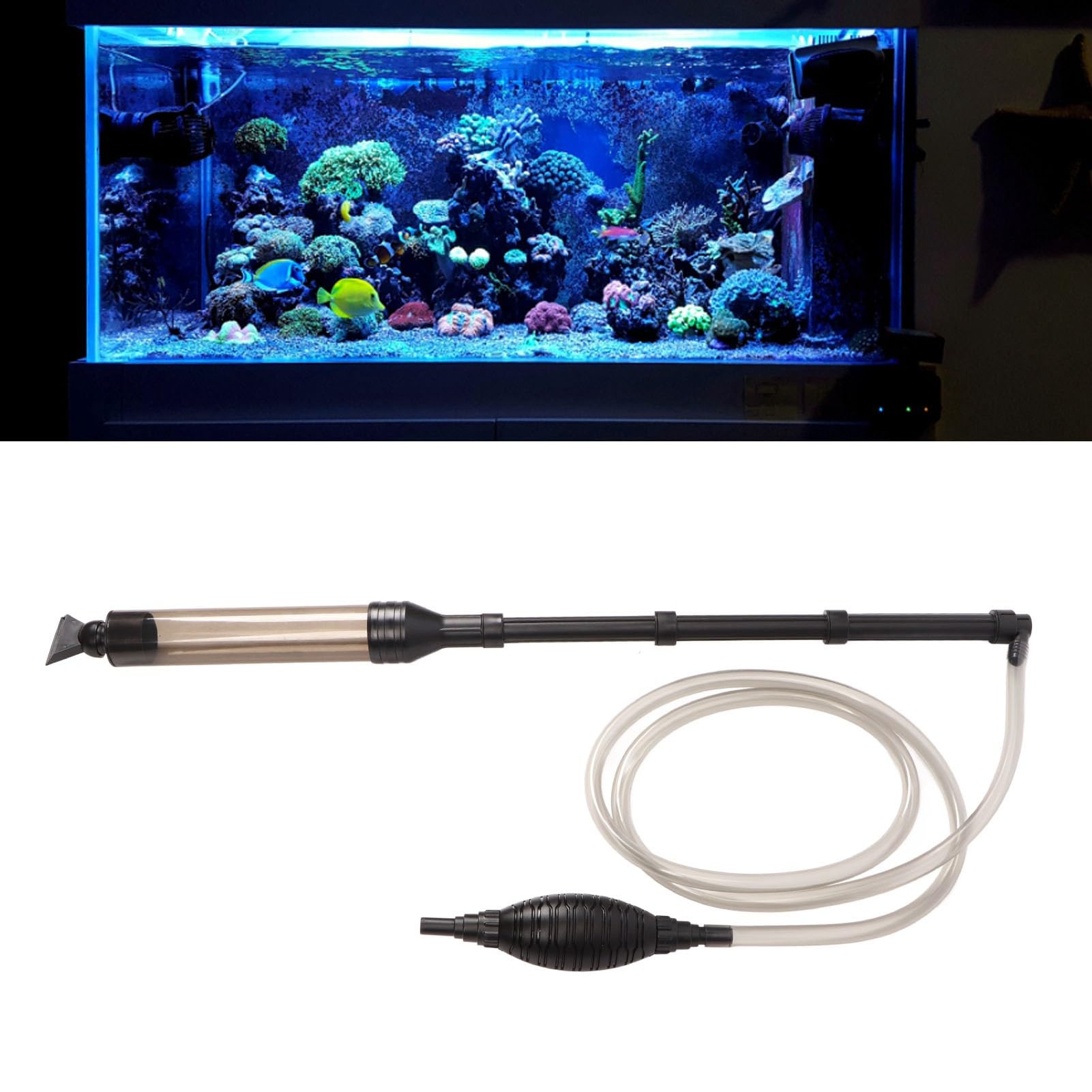 Cosiki Aspirateur d'Aquarium, Aspirateur de Gravier d'Aquarium, Interrupteur Manuel Sûr et Robuste avec Réglage Automatique pour Aquarium (Grand 8,3 Pouces de Long et 7,9 Pouces de