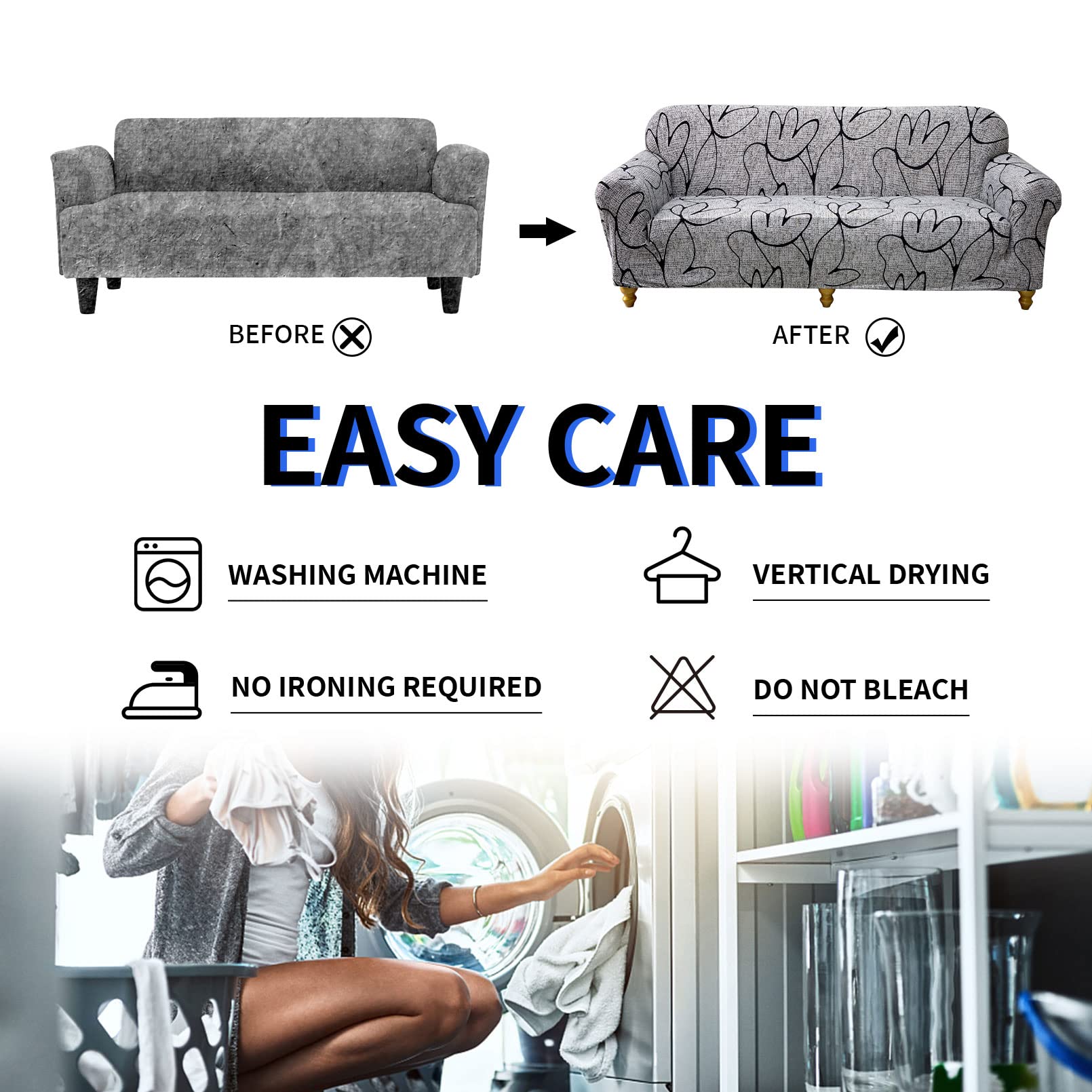 Lydevo Copridivano Elasticizzato 2 Posti Fodere Copri Divano con Braccioli con 2 Copricuscini Moderno Copridivano Fantasia Universale Antiscivolo Lavabile Divano Protector,Fiori Grigi