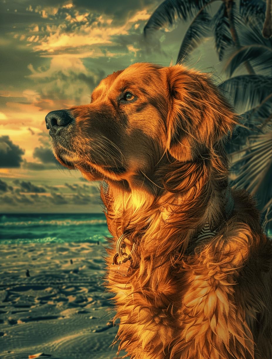 Vwrxnchcoatx 11Ct Cross Stitch,11 Count Counted Stamped Pre Printed Cross Stitch Embroidery Kits For Adults Beginners Beach Hound Cross Stitch Patterns Set Needlepoint 40X50cm Home Decor