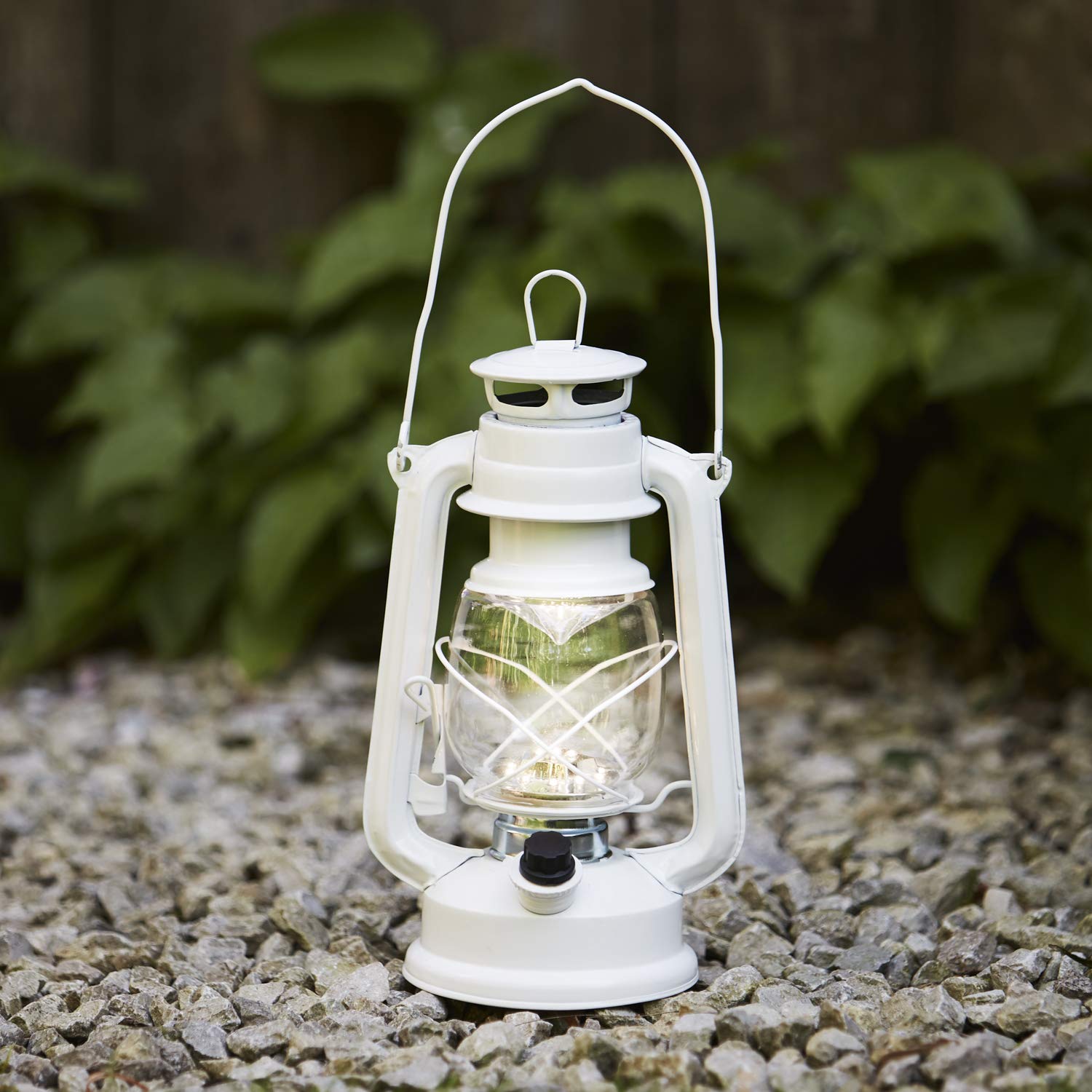 Lights4fun White Battery Led Camping Hurricane Lantern Dimmable Metal Vintage Storm Lamp 25Cm