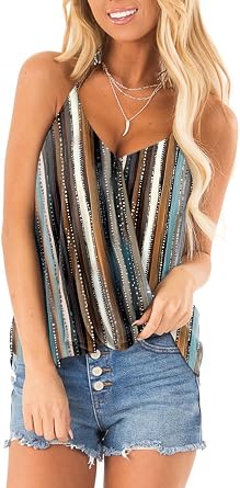 SAUKOLE Women's Adjustable Spaghetti Strap Shirts Blouses V Neck Floral Print Summer Sleeveless Casual Tank Tops