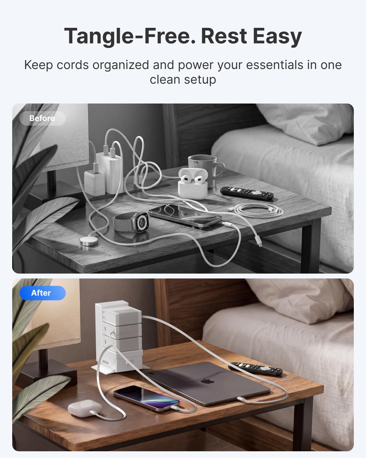 Gitryin ModDock 3 Stazione di ricarica modulare desktop, stazione di ricarica retrattile 8 in 1 per telefoni cellulari con 3 blocchi di ricarica di tipo C, hub di ricarica USB veloce da 120 W con cavo