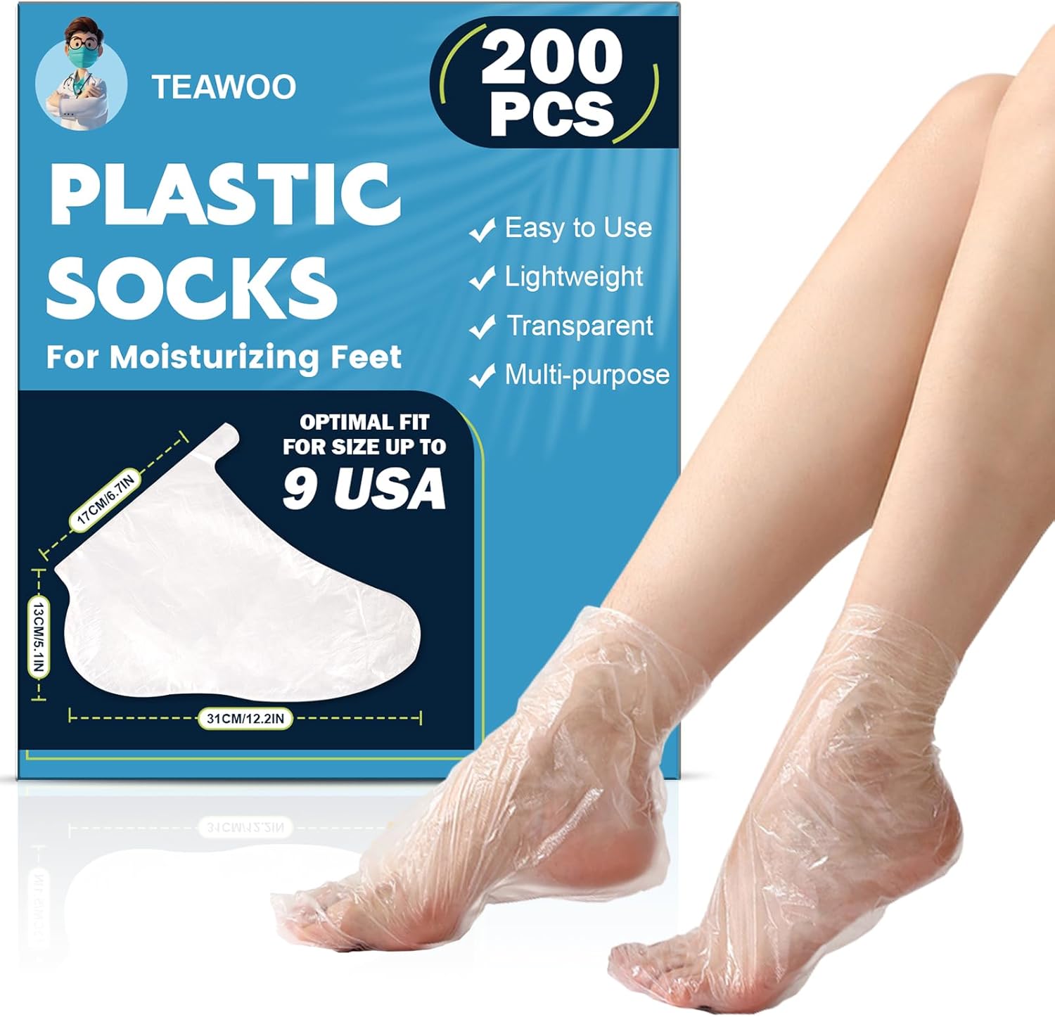 200PCS Plastic Foot Covers for Feet, Leak-Proof Plastic Foot Masks for Moisturizing Feet, Pedicure & Foot Care, 200 Stickers for Snug Closure Included (Fits up to USA 9) 200PCS Plastic Foot Covers for Feet, Leak-Proof Plastic Foot Masks for Moisturizing Feet, Pedicure & Foot Care, 200 Stickers for Snug Closure Included (Fits up to USA 9)