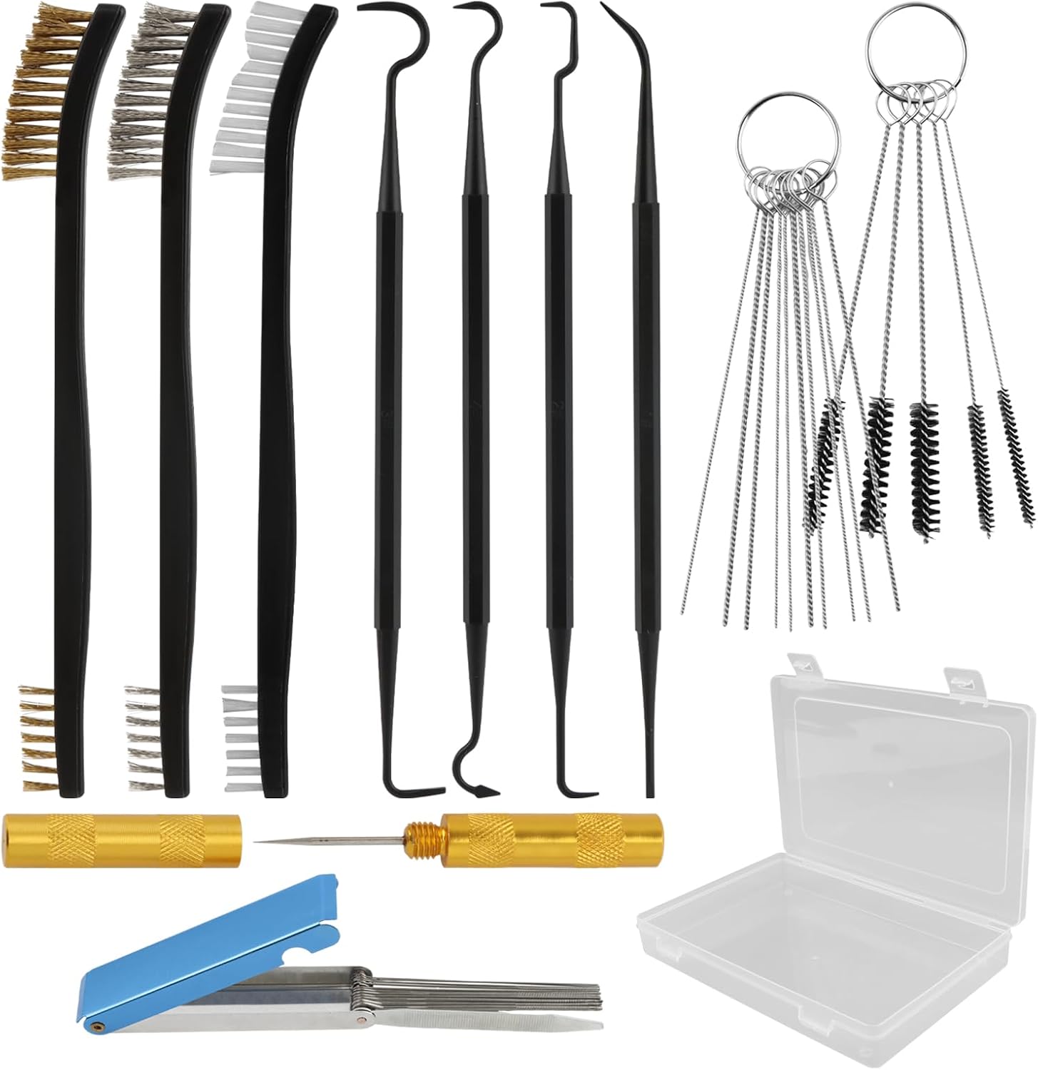 7 Pcs Carburetor Cleaning Kit, Includes 3 Double-headed Brush 23 Needles 5 Nylon Brushes 1 Scraper and 4 Cleaning Hooks for Motorcycle Moped Welder Carb Spray Gun