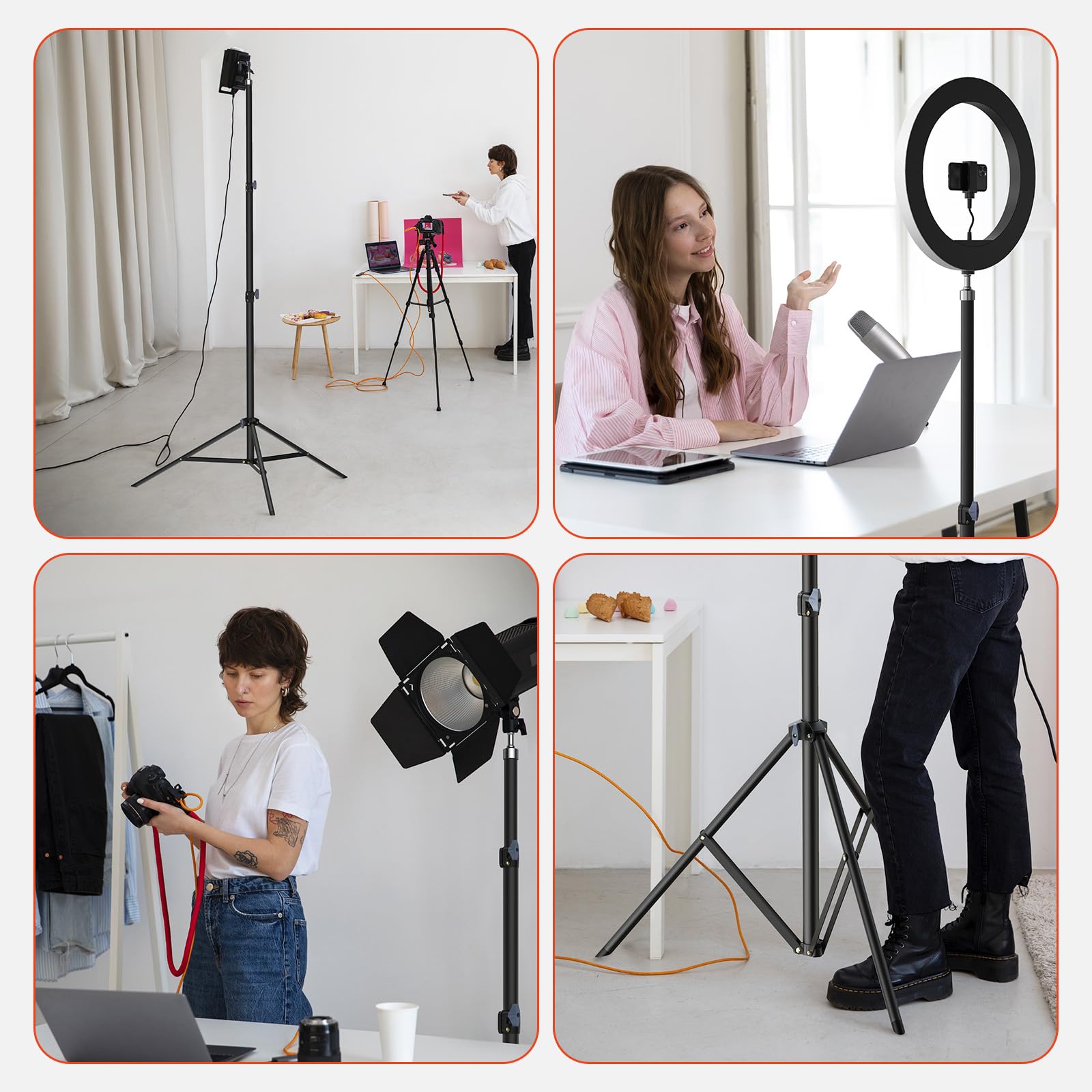 Trípode de luz para fotografía de 118 pulgadas, 10 pies, 300 cm: trípode profesional con muelle de aire, trípode de luz estable, con rosca de 1/4 pulgadas para estudio, luz de anillo, softbox