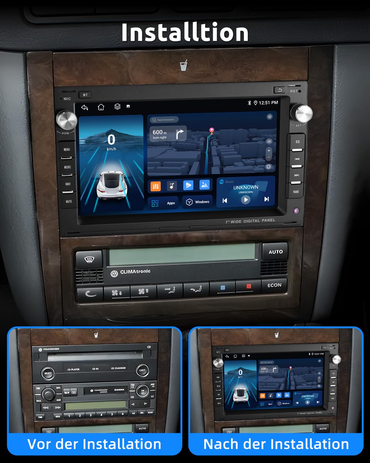 ESSGOO Drahtloses Carplay und Android 2+64G Android 15 Auto Autoradio Für VW Polo MK3/4 9N Golf 4 Passat B5 T5 Seat Skoda, 7 Zoll Touchscreen mit Bluetooth FM RDS GPS WiFi