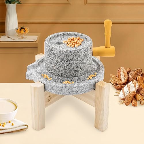 Miniatura 2 de Molino de piedra manual, molino de pasta de granito natural, molino de grano, solo molino de harina húmeda con marco de madera para grano y especias