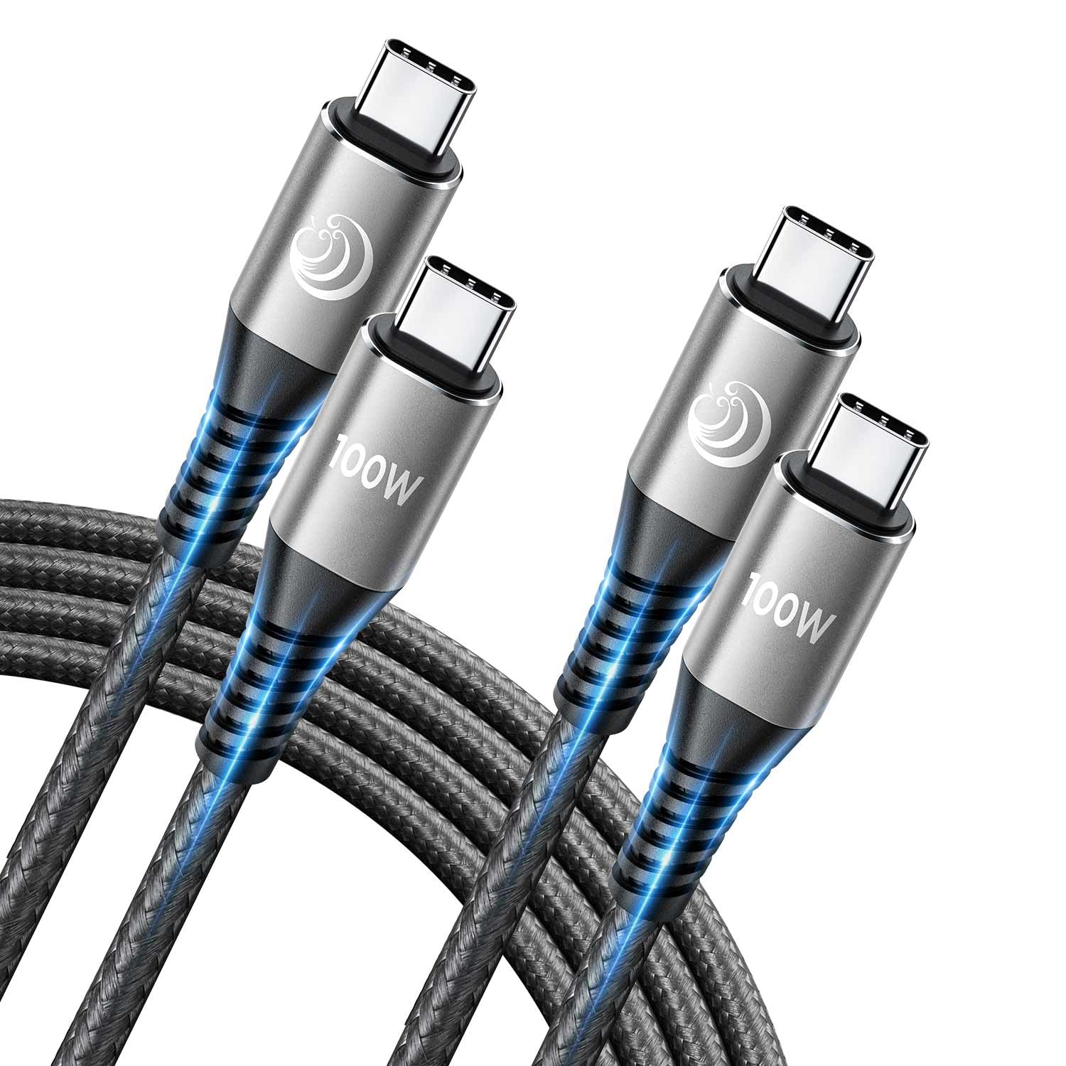 USB C auf USB C Kabel [2Stück 2M+2M] 100W USB C Kabel PD 5A Schnellladekabel Nylon Geflochten USB Typ C Ladekabel für Samsung Galaxy S24 S23 S22,iPhone 16 15 Pro Max,iPad,MacBook Pro/Air,Pixel,Switch