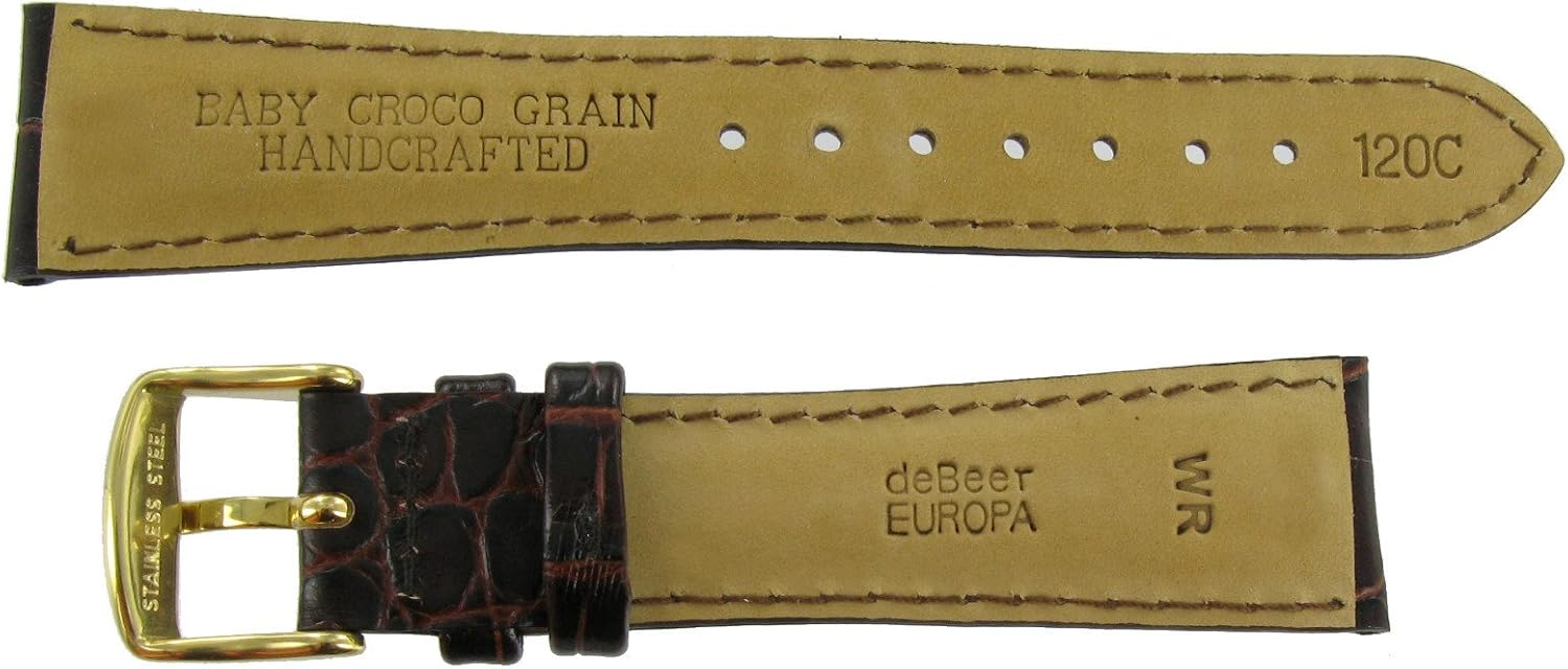 24mm DB Baby Crocodile Grain Brown Padded Stitched Watch Band Strap Short