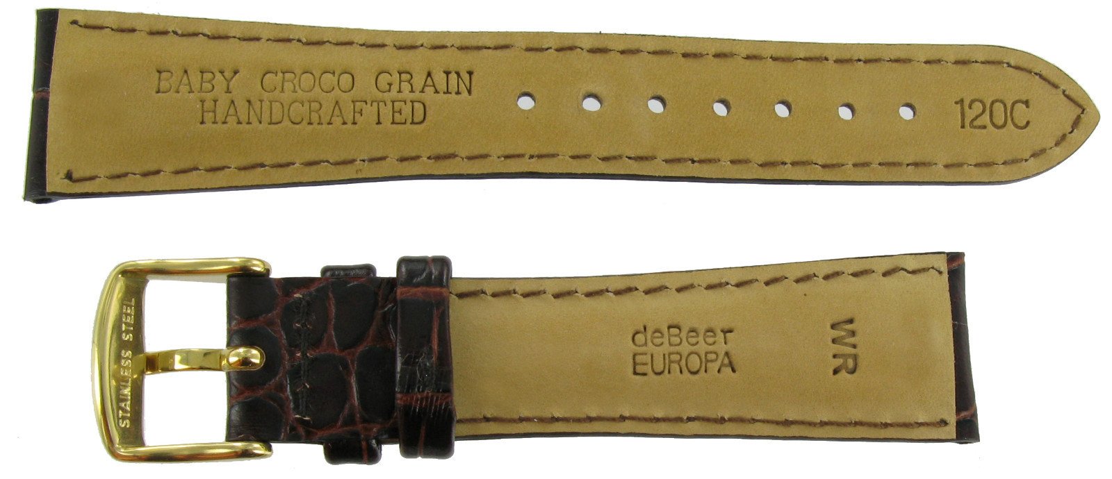 24mm DB Baby Crocodile Grain Brown Padded Stitched Watch Band Strap Short
