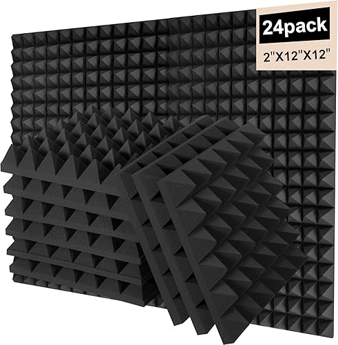 Miniatura 9 de Paneles de espuma acústica, paquete de 48 paneles de 1 x 12 x 12 pulgadas, paneles de insonorización rojos para pared, absorción de ruido y