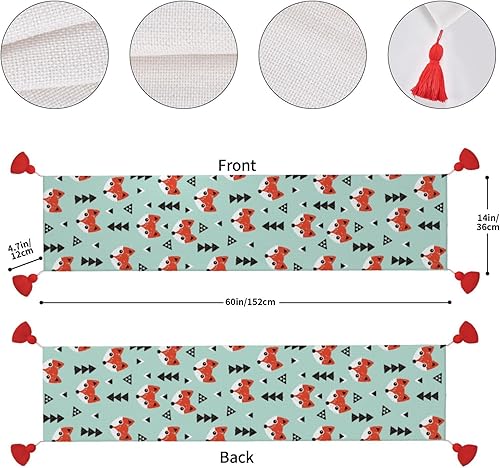 Vista 4 de Christmas Table Runner 60 Inches Long Fall Table Runner for Dining Table Christmas Decorations Coffe Table Runner with Tassels Kitchen & Table