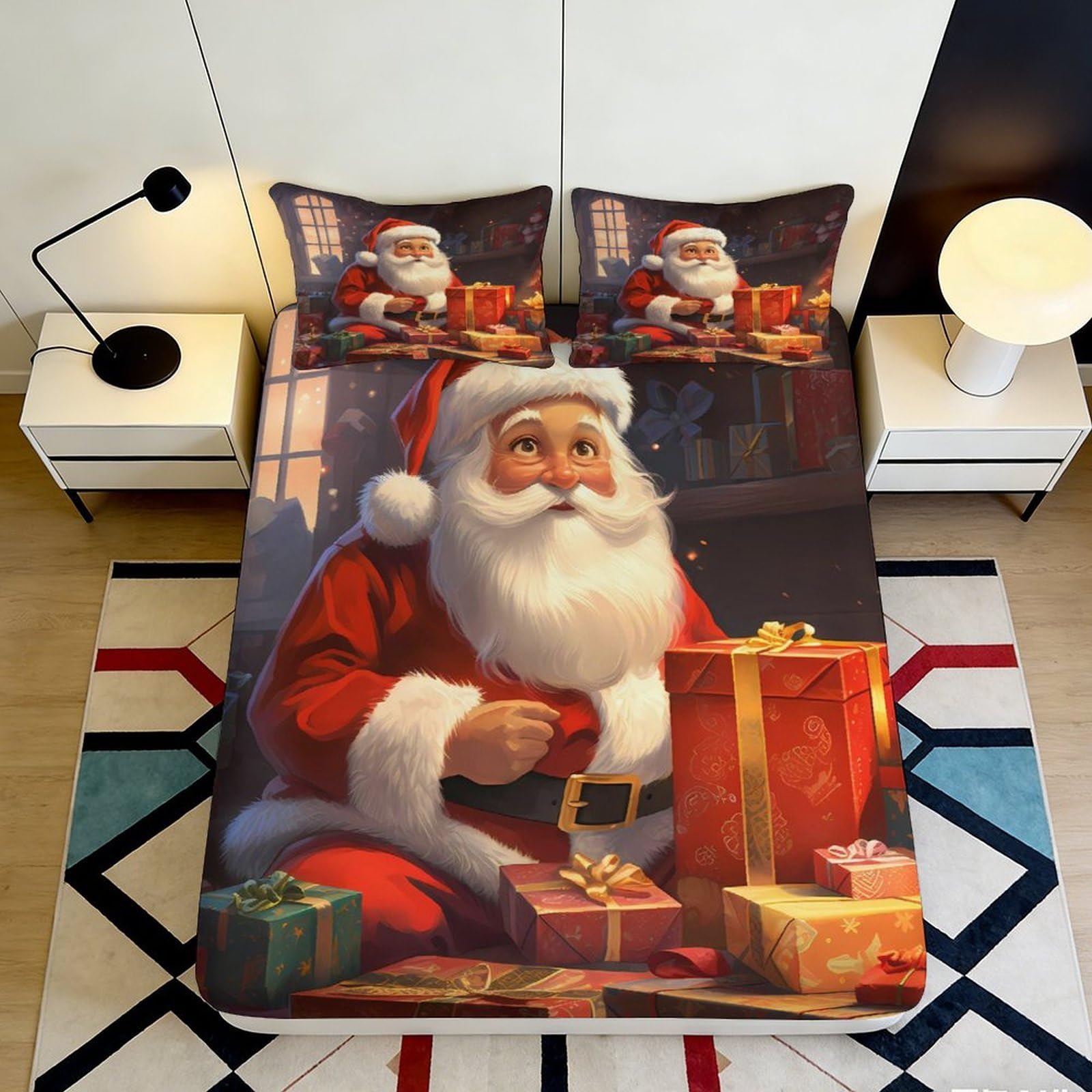 Jqzkxnhpbr Style-4 3D Printed Christmas Santa Fitted Sheet Microfiber Soft Festive Gift Bed Cover For Bedroom Guest Room Decor 90X200x25cm