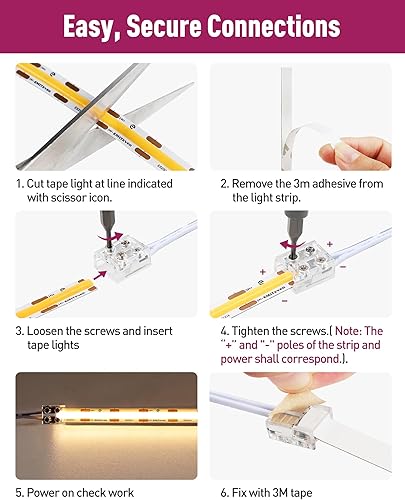 Miniatura 6 de EMITEVER Conectores de tira LED, 2 paquetes de conectores de luz de cinta LED, 2 pines, sin soldadura, tornillo de apriete, conector de extensión de