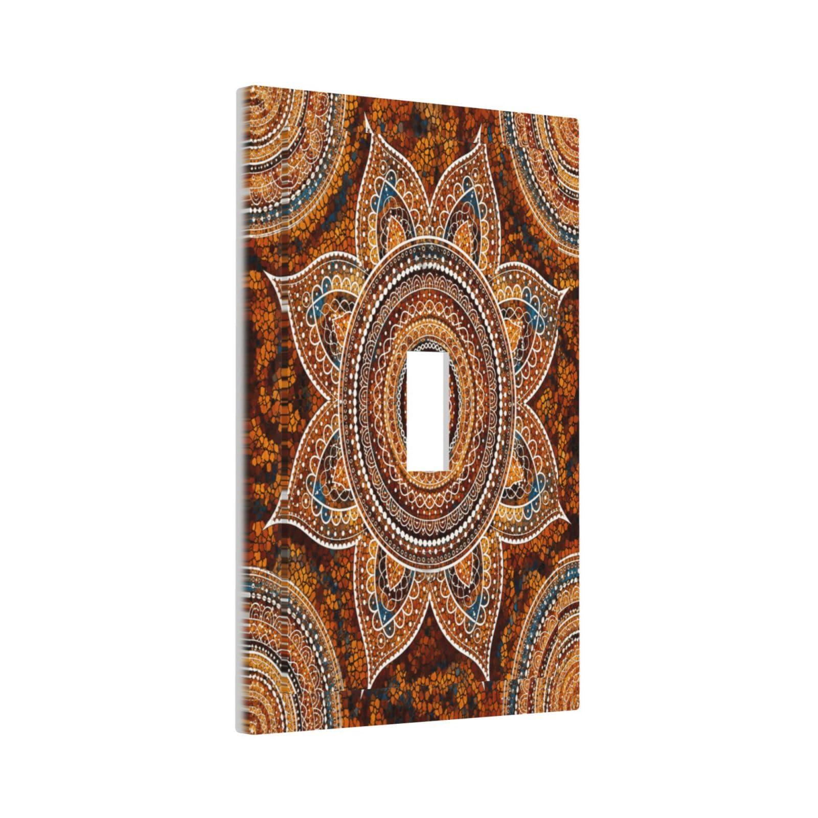 Xuejiaku Decorative Light Switch Cover Plate Boho Orange Brown Teal Ethnic Mandala 1 Gang Single Toggle Wall Plates for Electrical Outlet Covers Switch Plate Covers Faceplate for Bedroom Home Decor