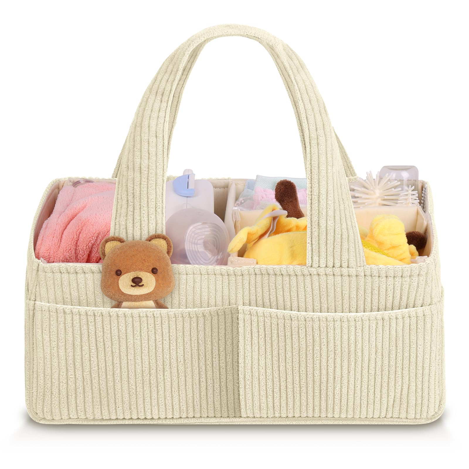 HAGOT Nappy Caddy, Baby Diaper Caddy Organizer, Foldable Bag Organizer with Compartments for Mum to Be (Cream)
