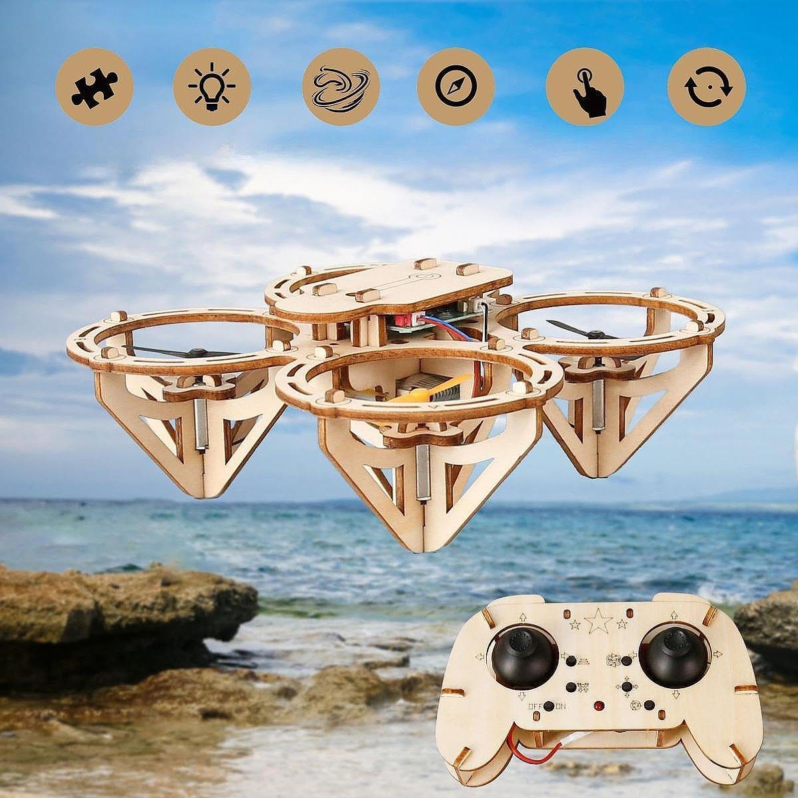Kit Scientifique de Quadricoptère en Bois à Monter Soi-même - Assemblage Simple et Polyvalent pour Les Enfants de 8 Ans et Plus