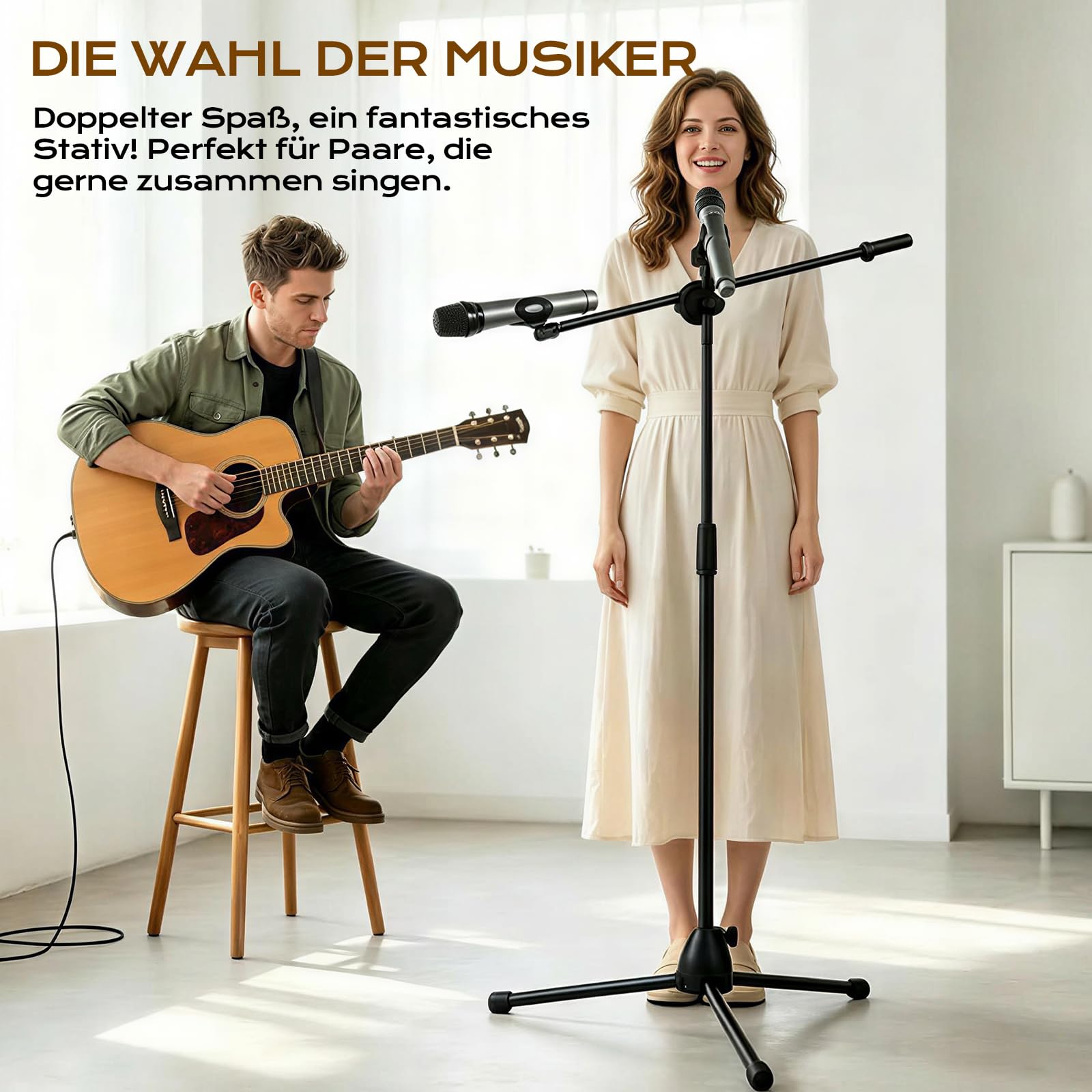 Doppeltes Mikrofonständer Einstellbare 80-180cm Mikrofonstativ Mikrofon Ständer mit 2 Mikrofonklemmen Einen mit Schwenkarmen Tragbar & Faltbar Stabilen Stand für Singen Studio Rundfunk (80-180cm)