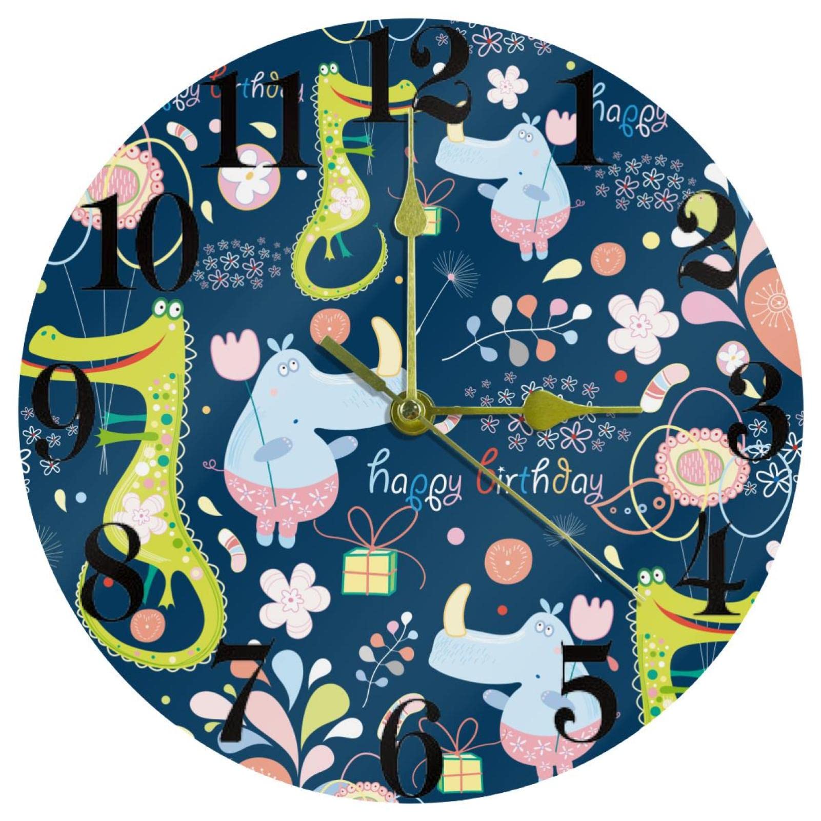 Horloge murale à quartz silencieuse de 25,4 cm avec son joli motif animal bleu