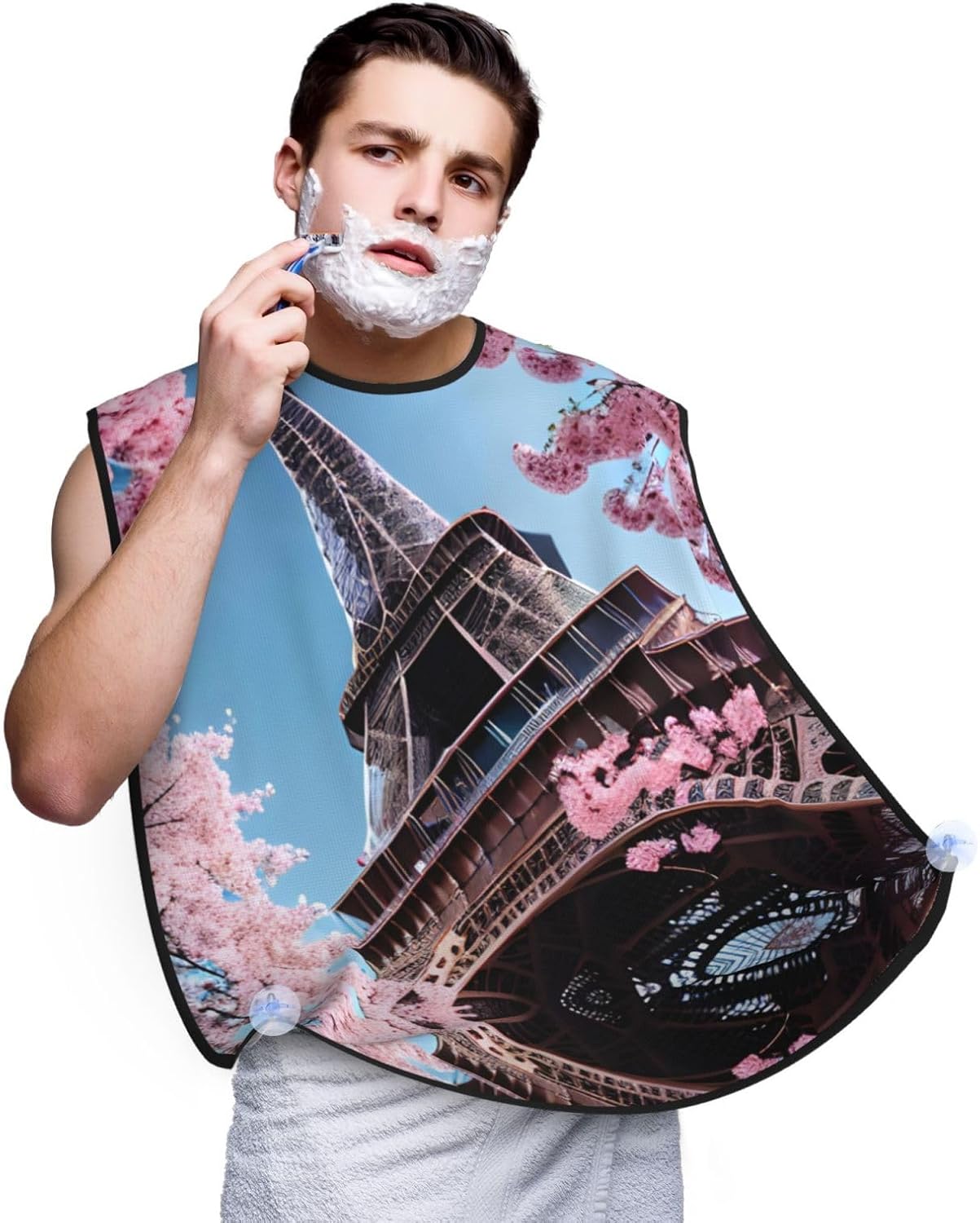Oil Painting Paris Eiffel Tower Print Beard Bib Apron For Men, Beard Hair Catcher For Men Shaving Trimming,Beard Cape Cloth