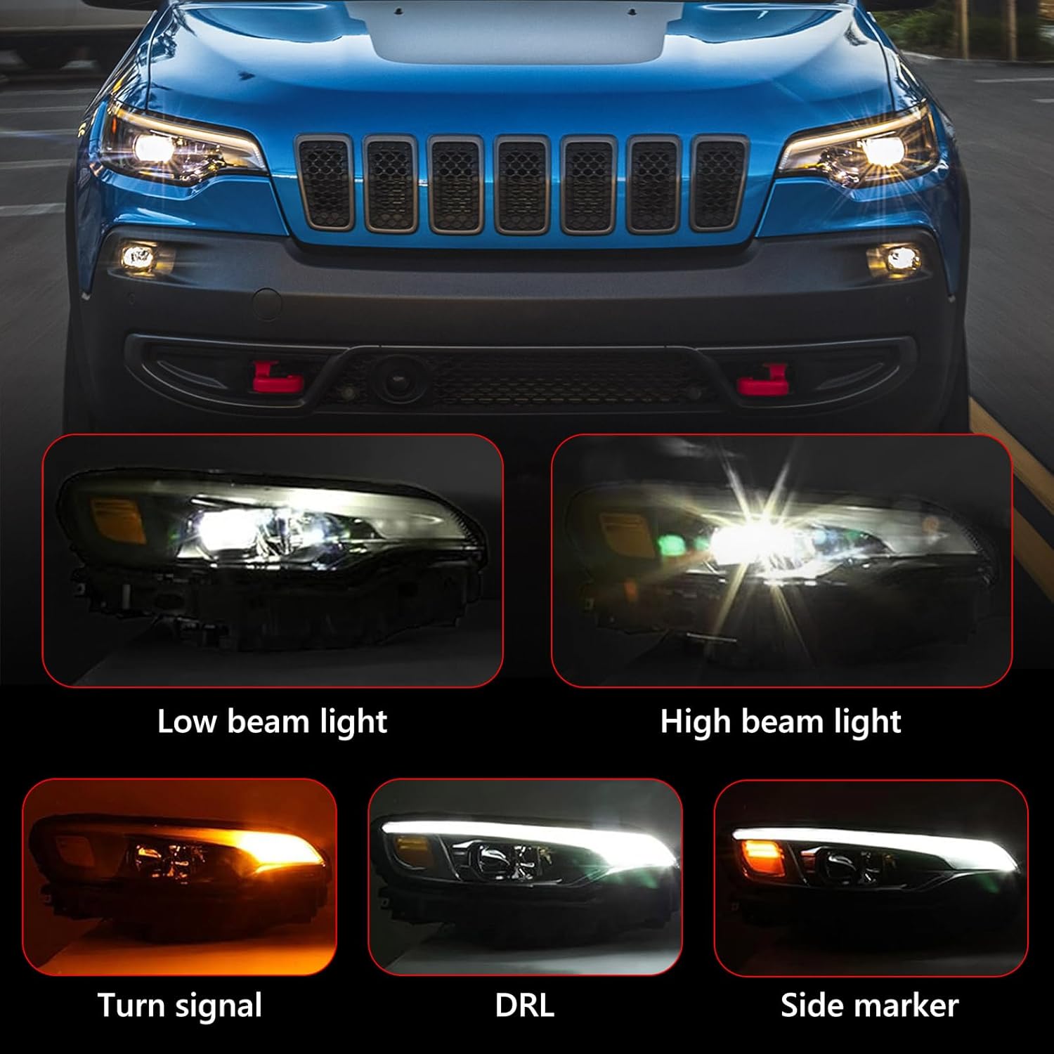 Huray HID Headlight Assembly for Jeep Cherokee 2019-2022 [Only for Xenon Type] OE Head Lamp Replacement Passenger Side