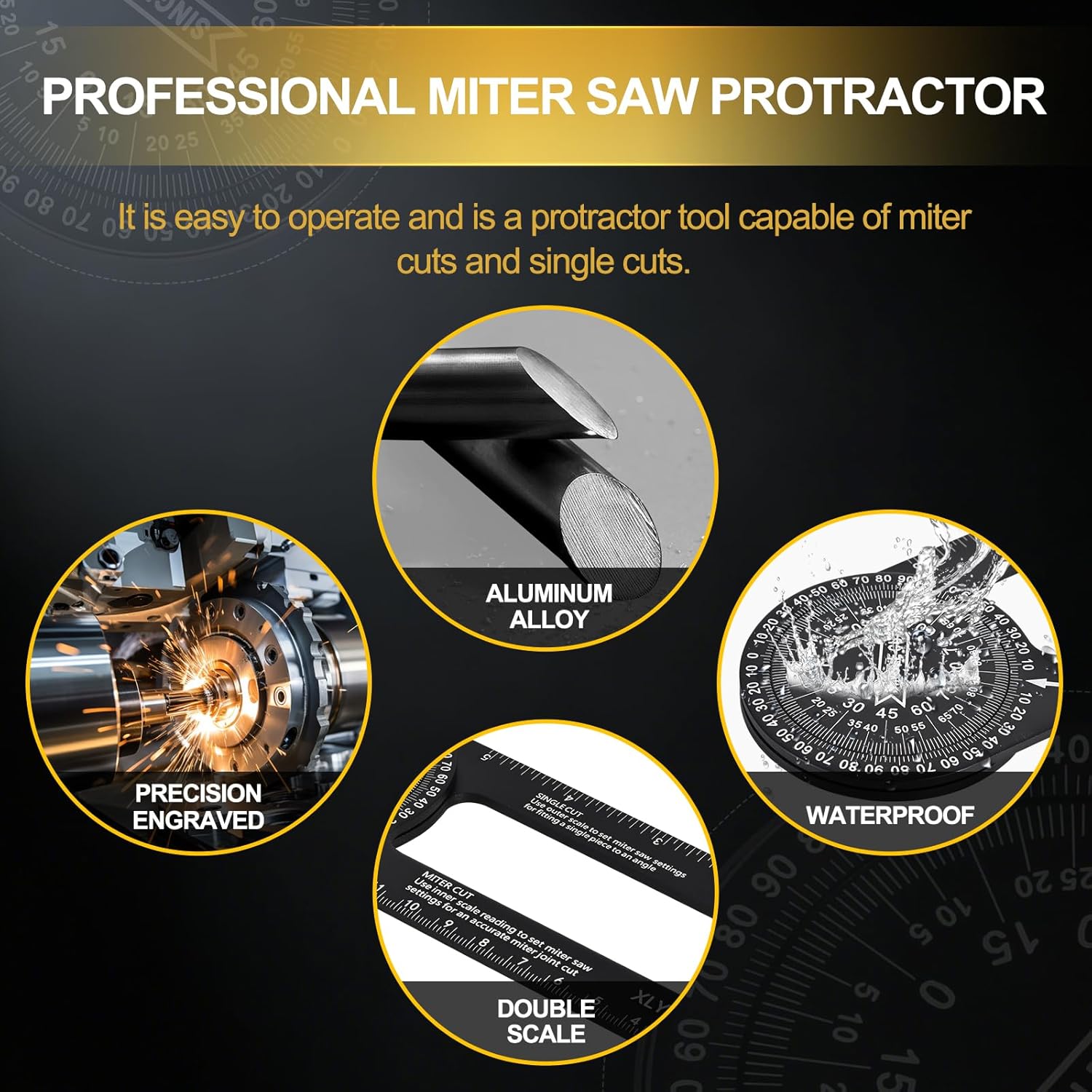 7.3-Inch Aluminum Miter Saw Protractor, Precision Angle Finder for Inside & Outside Cuts, Dual CM/Inch Scales for Carpenters, Builders, Plumbers, Trim Installers & Home DIY