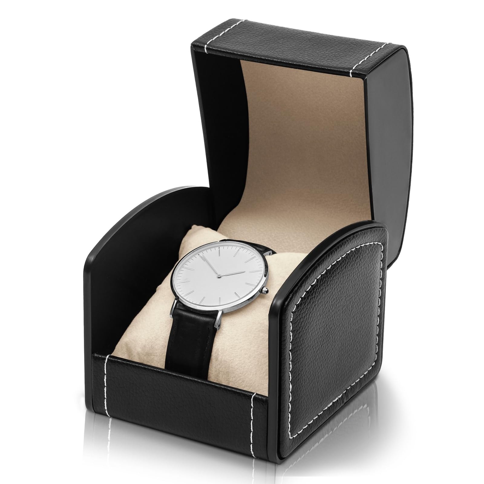 JuvaleJuvale Single Grid Wrist Watch Box with Pillow (Black, Faux Leather)