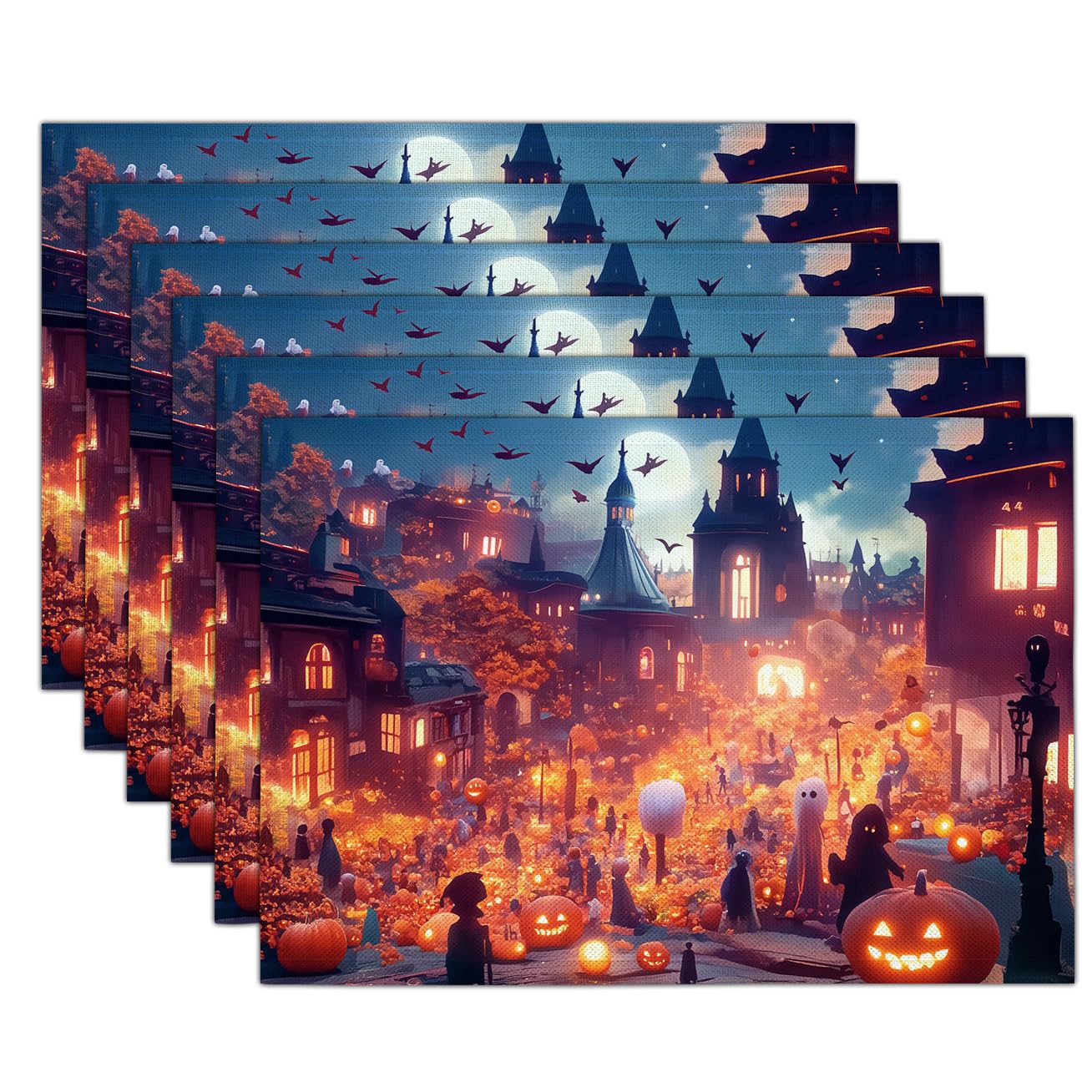 Sets de table Halloween citrouilles décoration cuisine lot de 8