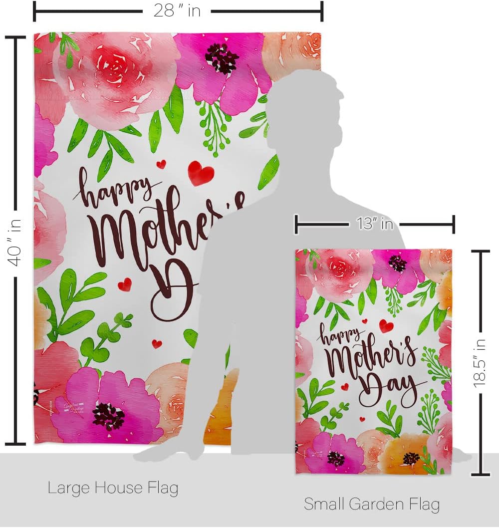 Colorful Happy Mother's Day Garden House Flag - Set Family Mom Mama Grandma Love Flowers Parent Sibling Relatives Grandparent - Decoration Banner Small Yard Gift Double-Sided Made In USA 28 X 40