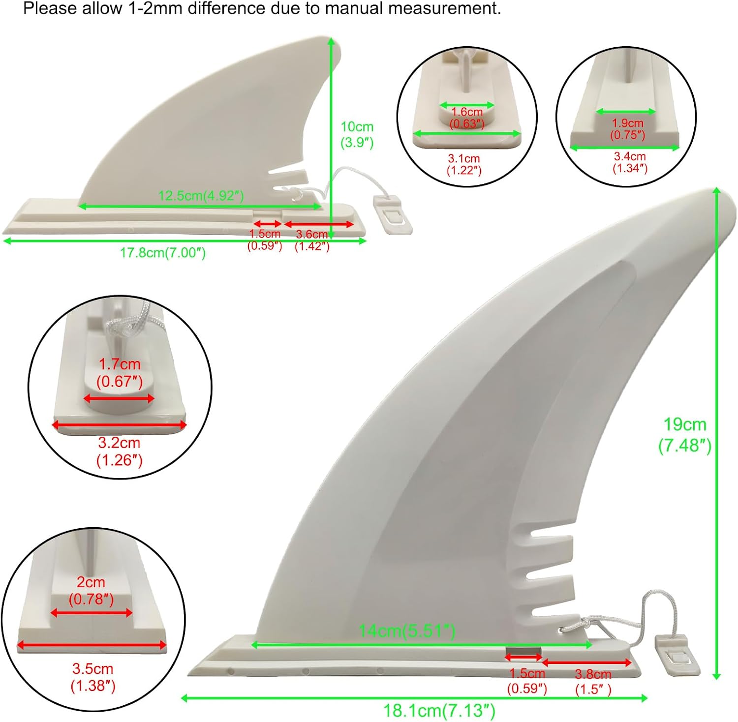 7" Paddle Board Fin Repalcement, Nylon Fiberglass Reinforced, No-Tool Installation, New Single Fin for Inflatable SUPs, Surfboard, Stand-up Paddleboard, Longboard.