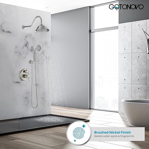 Miniatura 2 de gotonovo Cabezal de ducha vintage de 8 pulgadas, montaje en pared, sistema de grifo de ducha de baño de níquel cepillado, pulverizador de mano con