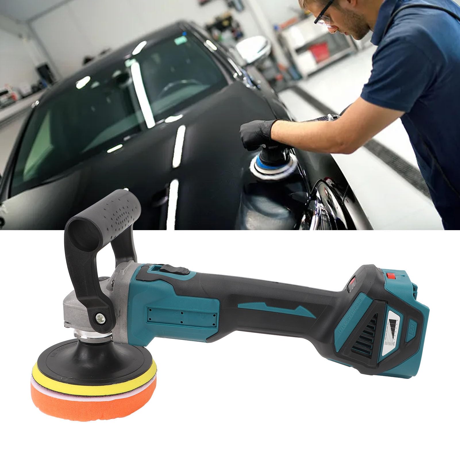 Pulidora de búfer inalámbrica, máquina de abrillantado para coche con batería de 18V, sin escobillas, 6 velocidades, para corrección de pintura y detalles automáticos, encerado