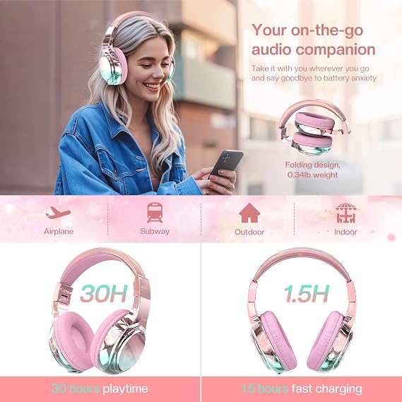 JYPS Kids Headphones Wireless, Metallic Childrens Bluetooth Headphones