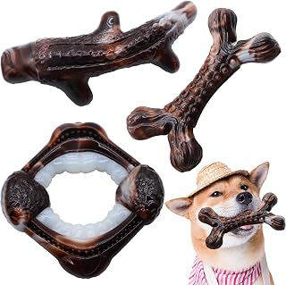 3-Pack Dog Chew Toys for Aggressive Chewers, Nylon Durable Dog Toys, Bacon Flavored Tough Bones Chew Toys