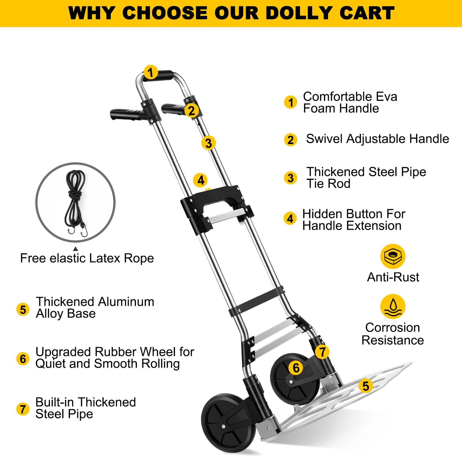 Faltbarer Sackkarre, verbesserter tragbarer 150 kg, robuster Dollywagen, robust, leicht, Faltbarer Gepäckwagen für Reisen, Umzug, Einkaufen, Büro