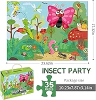 Vista 6 de Rompecabezas de suelo jumbo para niños, rompecabezas de fiesta de insectos de 35 piezas de 3 a 5 años, juguetes de desarrollo de aprendizaje