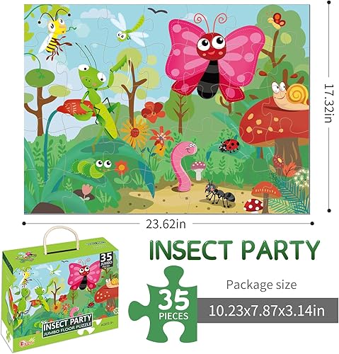 Miniatura 6 de Rompecabezas de suelo jumbo para niños, rompecabezas de fiesta de insectos de 35 piezas de 3 a 5 años, juguetes de desarrollo de aprendizaje