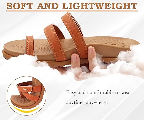 Miniatura 4 de KuaiLu - Sandalias con soporte para fascitis plantar de mujer, sandalias ajustables planas de moda y comodidad, sandalias ortopédicas ligeras y