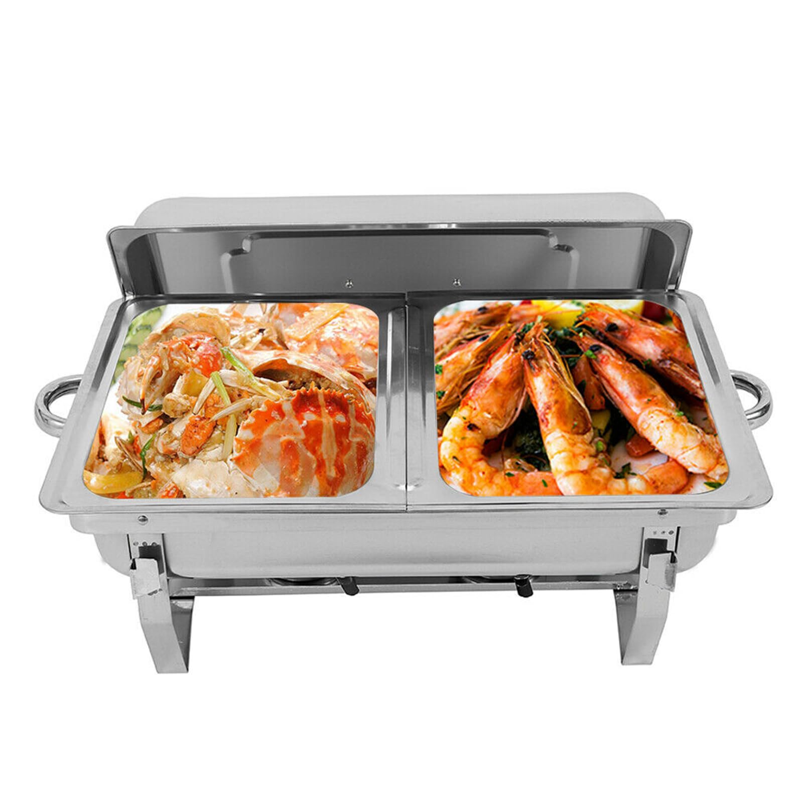 Chafing Dish, contenitore termico per alimenti, in acciaio inox, 7,5 l, scalda buffet, con coperchio, supporto pieghevole, serbatoio del carburante e ciotola per acqua, per buffet, feste di famiglia,