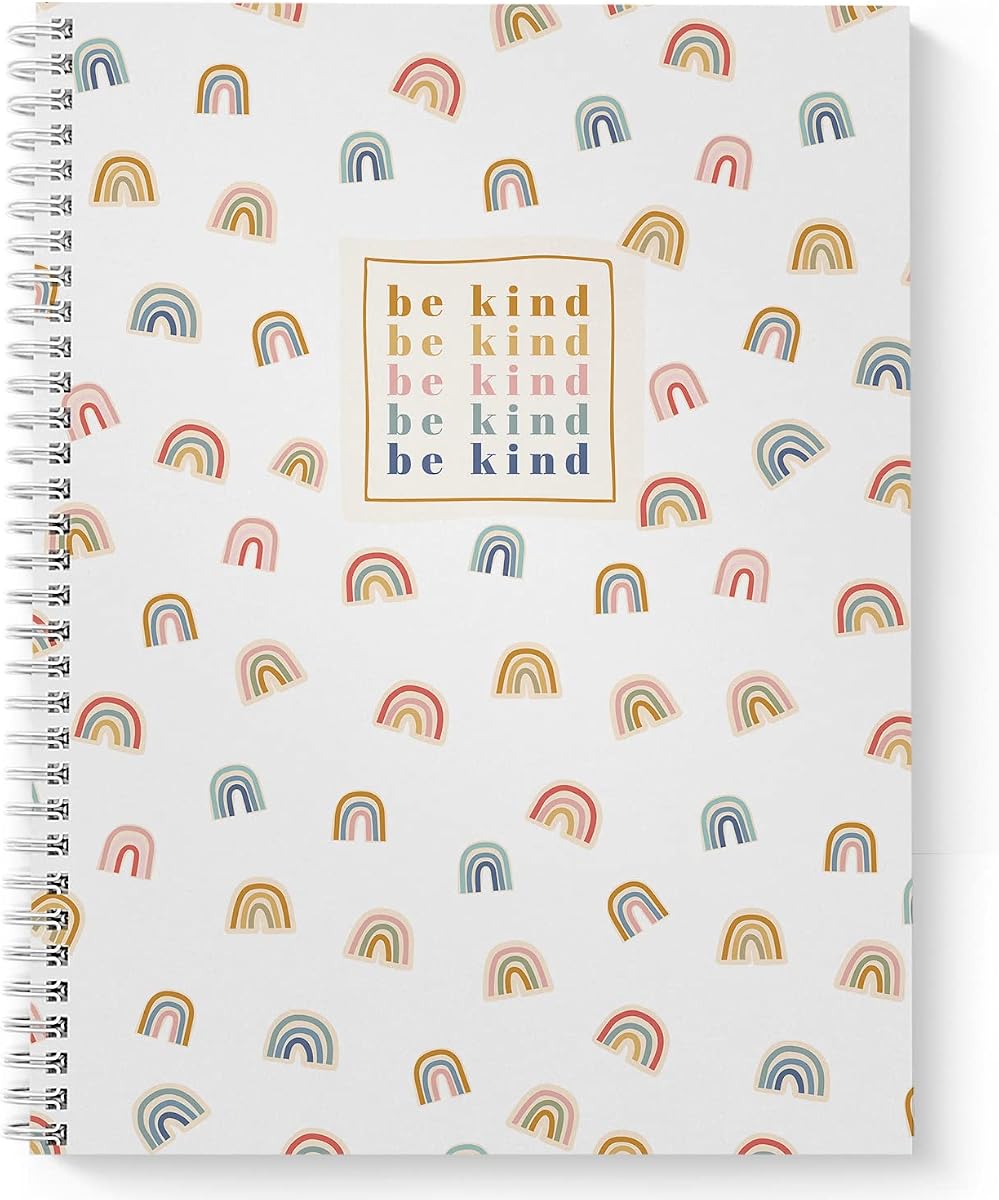 Be Kind Modern Rainbow Spiral Notebook / 8.5" x 11" Journal / 120 Wide Ruled Pages/Durable Gloss Laminated Softcover/White Wire-o Spiral Binding/Made in the USA