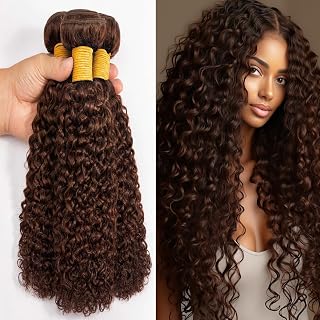 Color 4 Chocolate Brown Kinkycurly Bundles Human Hair 10A Grade Double Weft Brazilian Hair Extensions Dark Brown Deep Curly 3 Bundles 300g Silky and Soft for Women (18 20 22 inch)