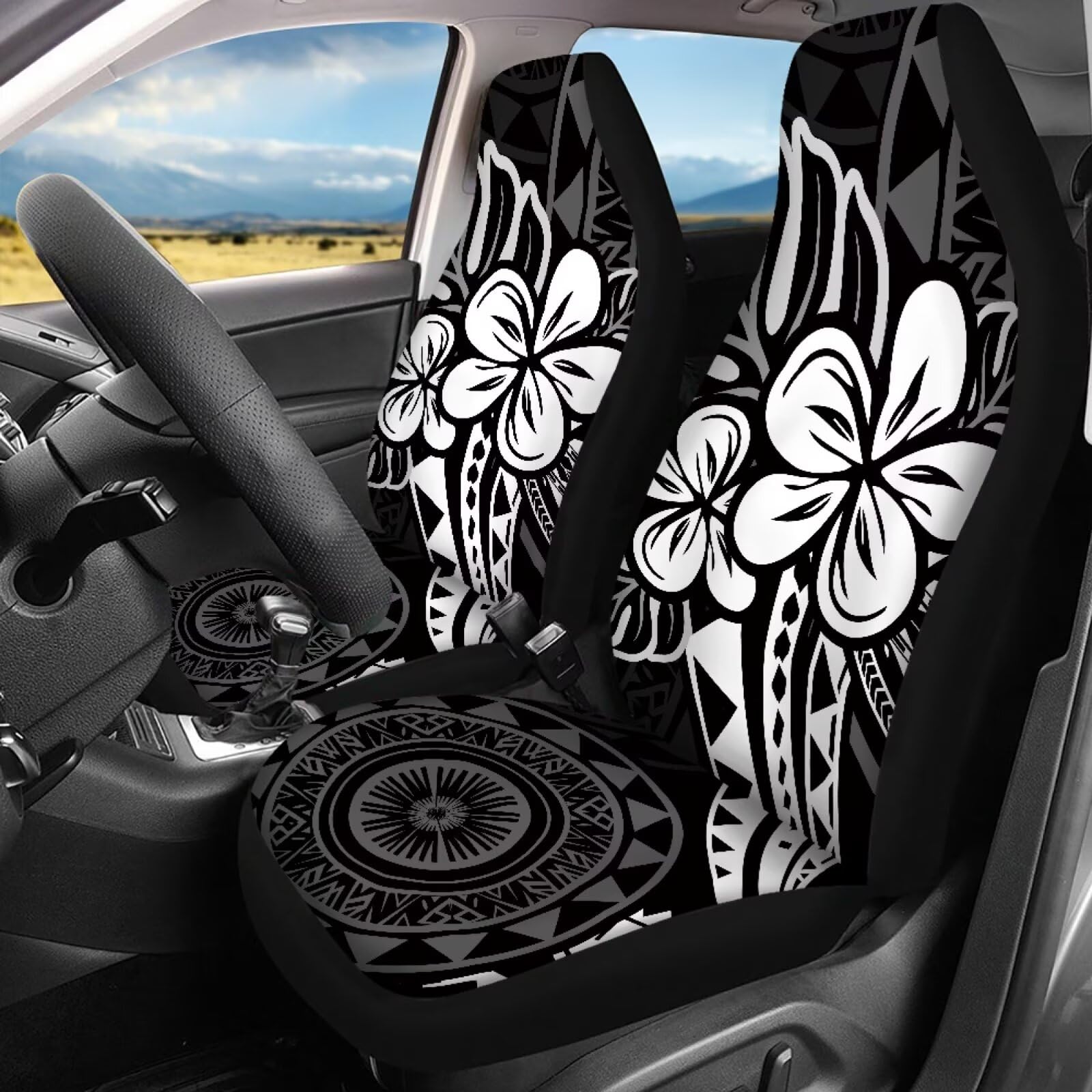 JOAIFO Hawaii Hibiscus Seat Covers for SUV Sedans Trucks Van, 4 Pack Front and Rear Split Bench for Cars, Easy to Install Cover Set