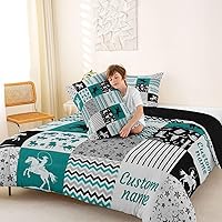 Vista 5 de Erosebridal Juego de ropa de cama personalizado con diseño de carrera de barril, colcha occidental a cuadros, juego de edredón con estrellas