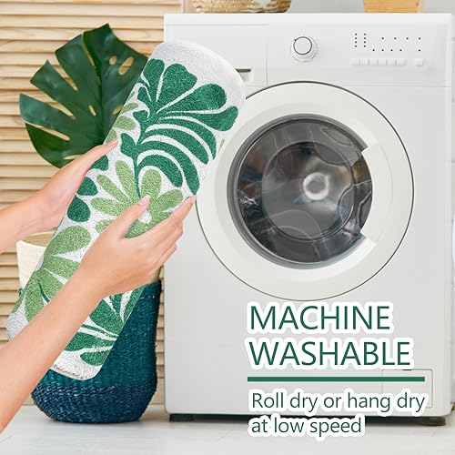 Miniatura 6 de SHIYUE Bonita alfombra de baño de flores verdes para alfombras de baño, microfibra ultra suave y esponjosa, absorción de agua, tapete antideslizante