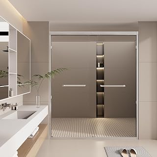 44-48" x 72" Brushed Nickel Frameless Sliding Shower Door, 6mm Tempered Glass Shower Enclosure with Stainless Steel Handle, Aluminum Frame, Easy Installation, Modern Bathroom Design, SCGG Certified