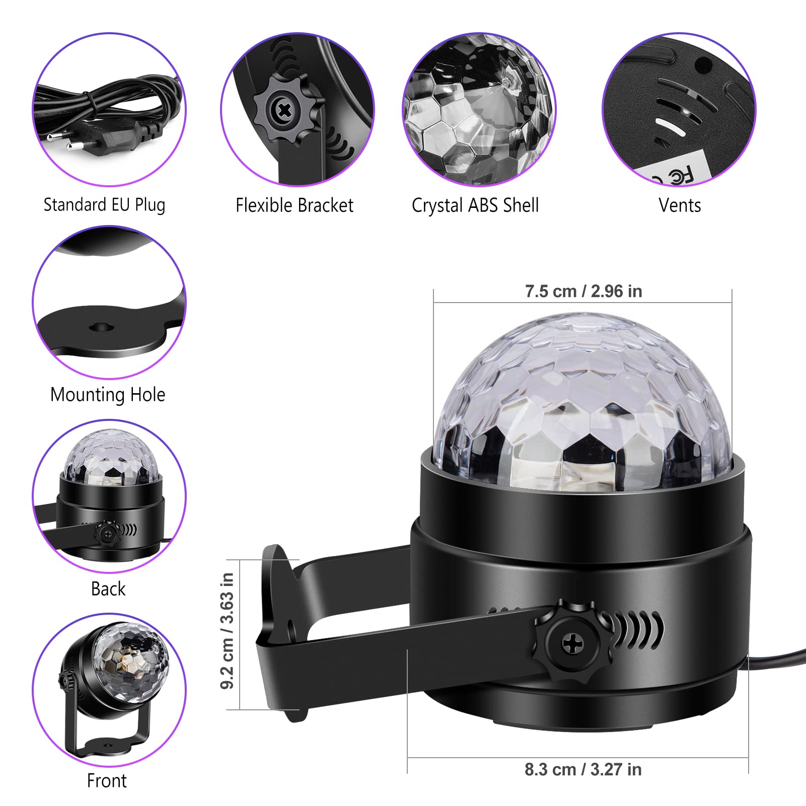 Litake Luces Discoteca, 2PCS Últimas UV Púrpura Luz de Fiesta 6 LED Bola Discoteca Sonido Activado DJ Luces con Control Remoto y EU Plug para coches Fiesta de Navidad Pub Boda